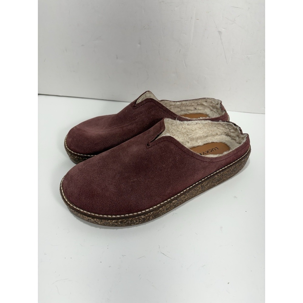 Lucky Brand Tamala‎ Women 10 Slip On Clogs Red Burgundy Shoes Dune Suede Comfort